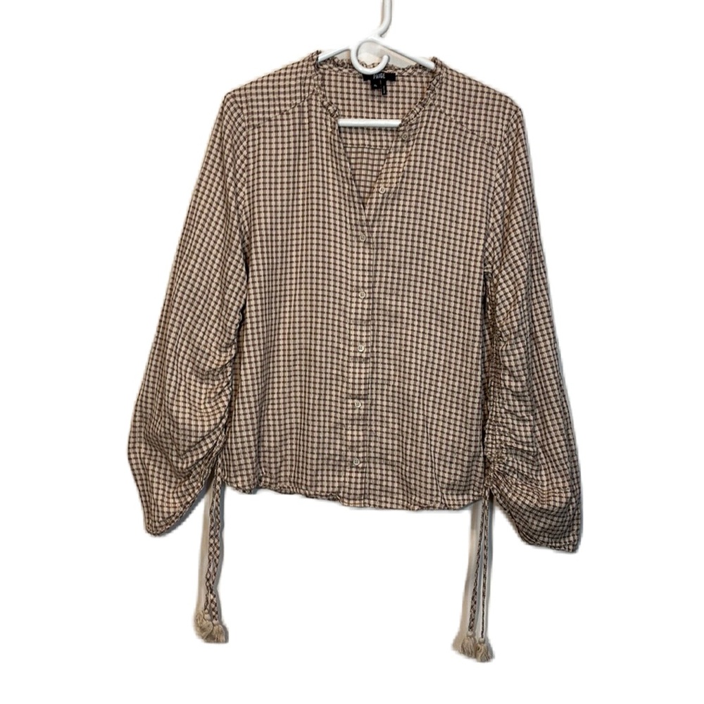 Paige Plaid Flair Sleeve Button Down Tassel Blouse Size XL